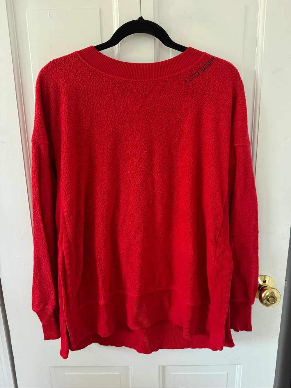 aerie Bright Red Textured Crewneck Sweater